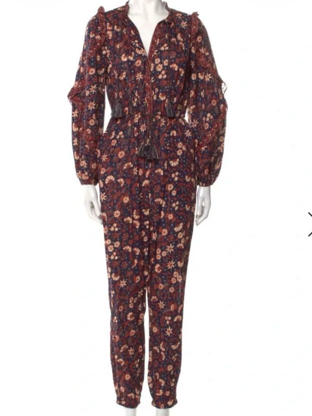 Ulla Johnson Burgundy Floral Tie-Front Jumpsuit size 2